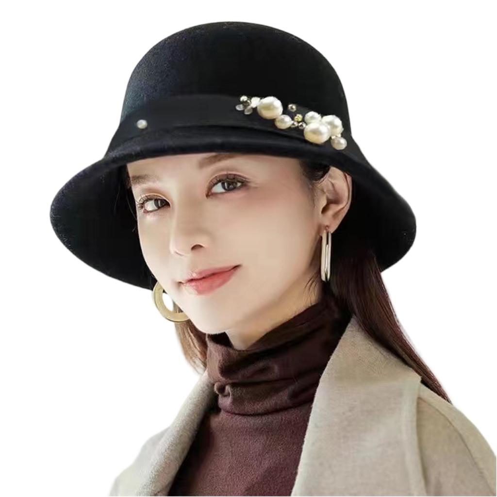 Women's Retro Wool Sun Hat Fisherman Cap European Round Top Hat