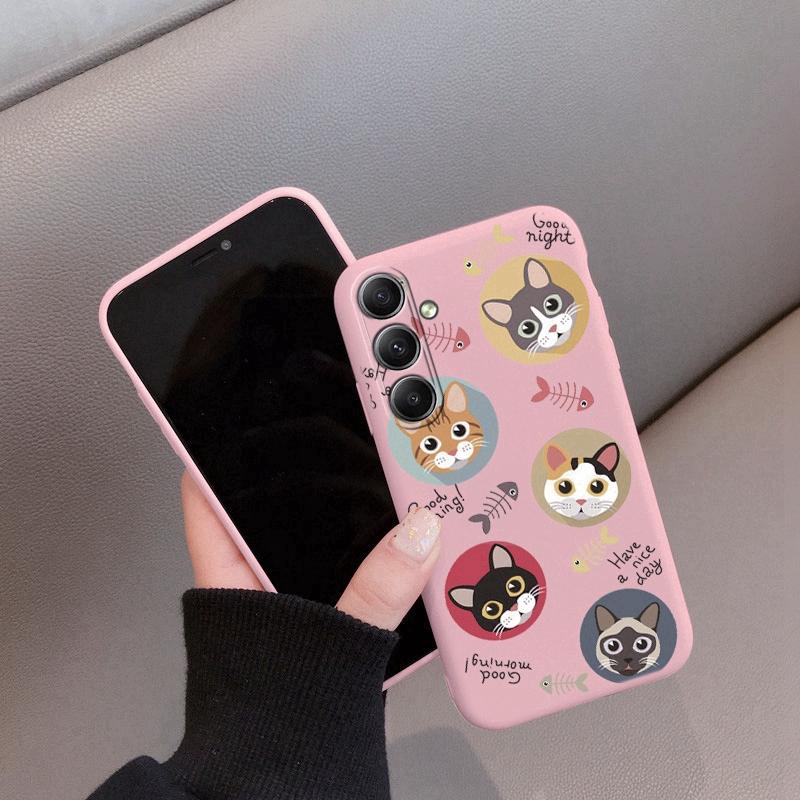 

Мягкий силиконовый чехол с рисунком кота для Samsung M35 A55 A35 Xiaomi Redmi Note 13 Poco C65 iPhone 15 Huawei Honor Realme Camera Защитный противоударный чехол Realme 12x розовый