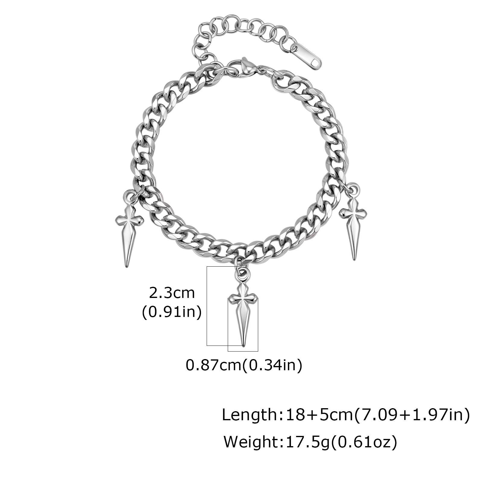

Punk Cross Sword Bracelet for Men Silver Color Stainless Steel Cuban Chain Bracelets Retro Hip Hop Kpop Jewelry Accessories