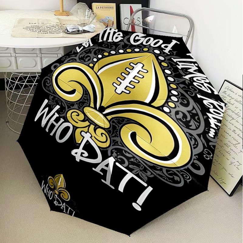 Who Dat Nation Football Umbrella Folding Umbrella, Automatic Umbrella 8-Frame for Travel, Camping Use Gift for Halloween Christmas