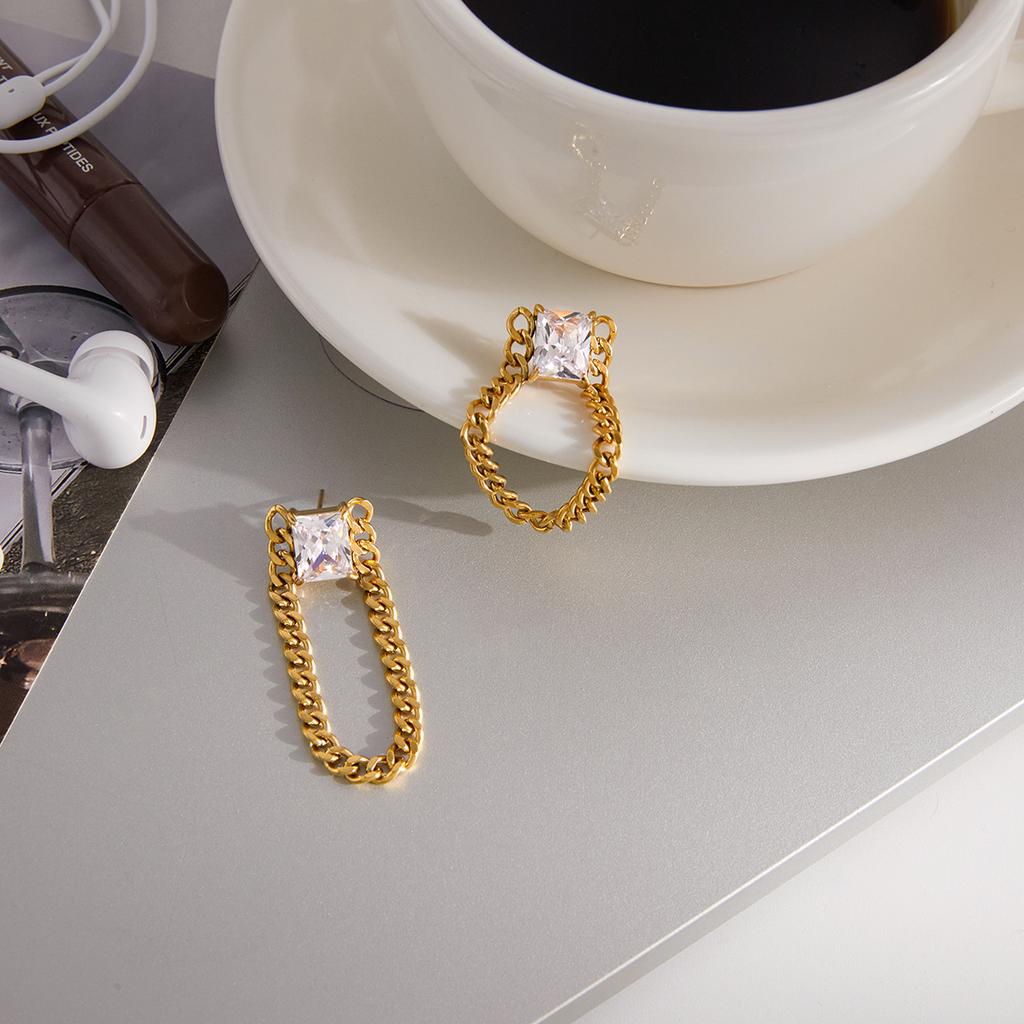 Youthway Delicate Zircon Earrings For Women Minimalist 18K Gold PVD Plated Stainless Steel Chain Tassel Earrings Fashion Jewelry