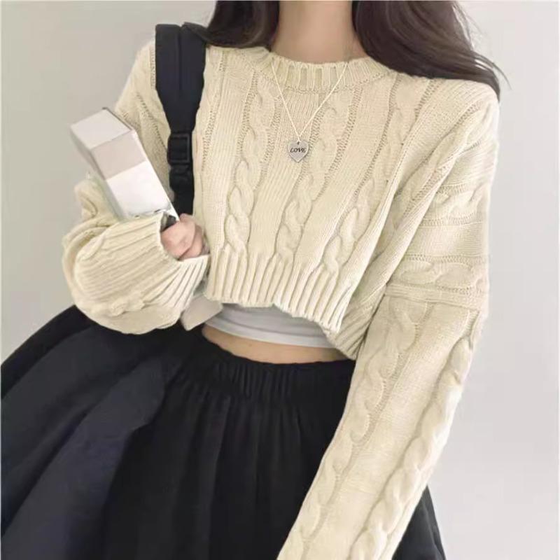 Svetr větší velikosti Dámský svetr s kulatým výstřihem Slouchy s dlouhým rukávem