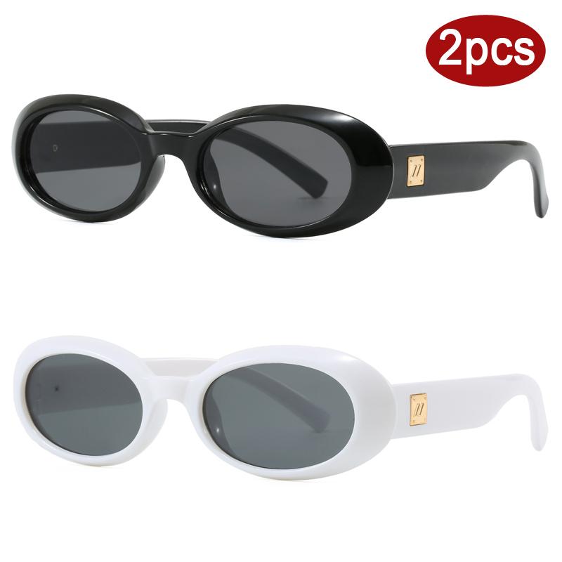 2Pcs Fashion Women Oval Sunglasses Luxury Thick Frame  Shades UV400 Men Punk Multi Color  Sun Glasses Outdoor Cycling Goggles