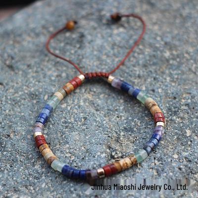 Boho Tigerauge Armband mit bunten Steinen, verstellbares gewebtes Design