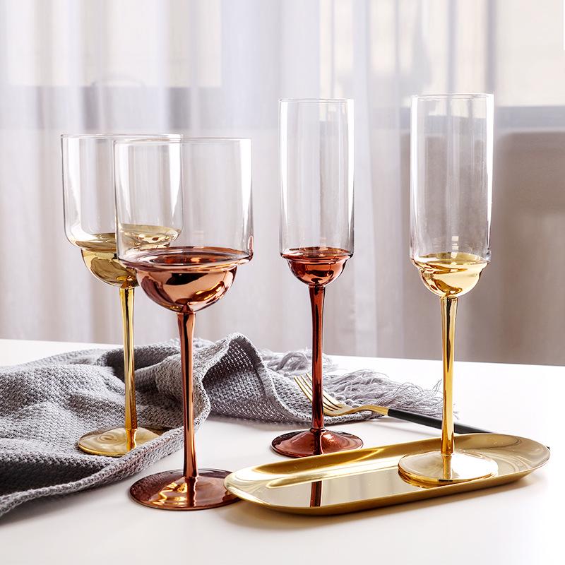 Stylish European High-Stem Electroplated Crystal Wine Glass