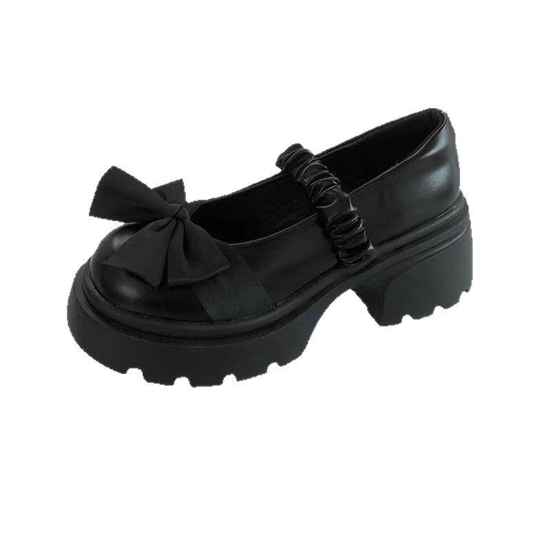 thick-soled Mary Jane small leather shoes women's new spring with skirt bow jk French shallow mouth loafer single shoes