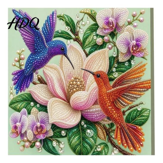 Floral Faux Pearl Design Hummingbird Art Kit Flower Bird Painting DIY Handmade Mosaic 3D Wall Craft Kit for Adults Gift Zen Project