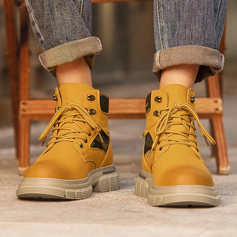 Winter Men's Fleece-Lined Non-Slip Martin Ankle Boots - High-Top British Style Work Shoes