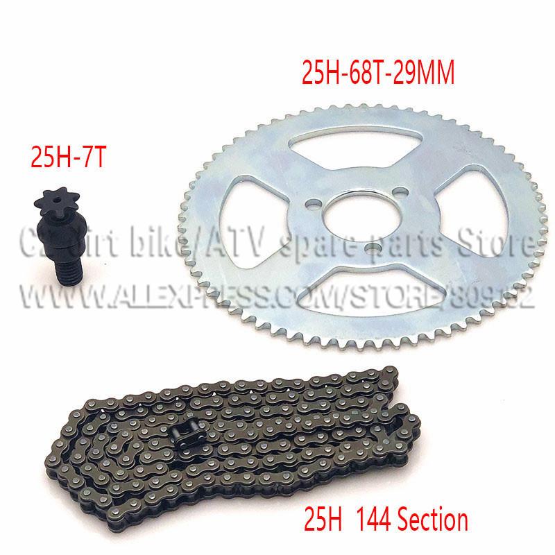 25H Chain 144 Links With 68 teeth Rear Sprocket and Front 7 teeth sprocket shaft for 49CC Engine Mini moto Pocket Bike ATV Quad
