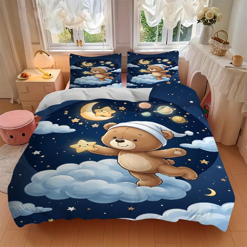 Bear Dreams Clouds Print 3Pcs Bedding Setduvet Cover With 2 Bedropillowcase Home Birthday Gift