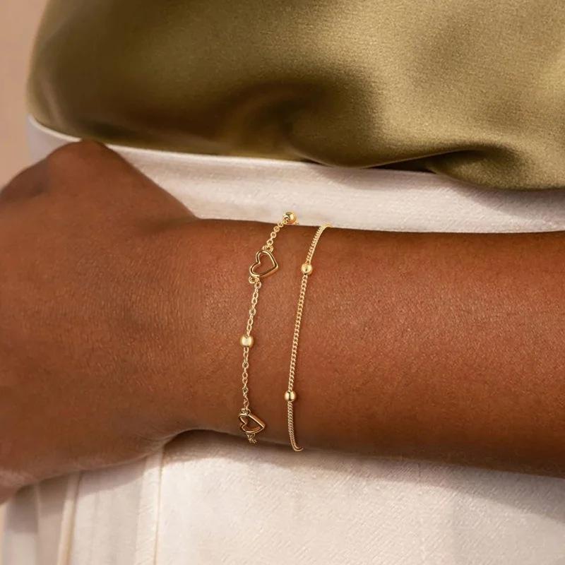 Exquisite Temperament Double Layered Heart Shaped Bead Bracelet For Women