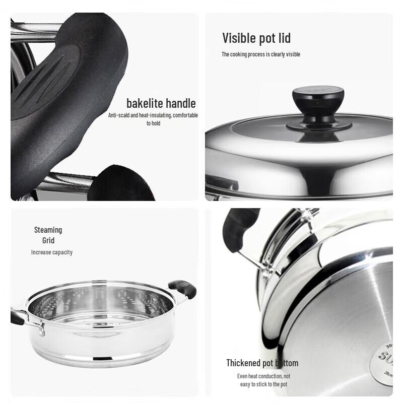 SUPOR 304 Edelstahl Doppelschicht Dämpfertopf