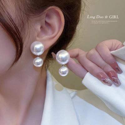 925 Sølv Retro Hepburn Store Perle Øredobber for Bruder - Elegante Fransk-stil Stift Øredobber