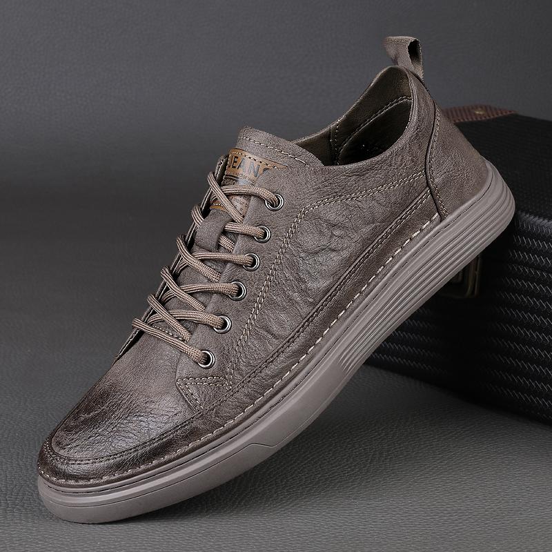 

FashionMen Sports Sneakers outdoor Non-Slip flatsFootwear Vintage Style Male Mountaineering Shoes Leather Mens Trainers shoes 10 хаки