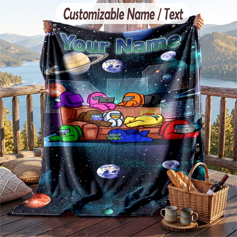 Among Us Flannel Blanket, Personalized Custom Name Text, Soft Warm Plush Throw Blanket For Gift
