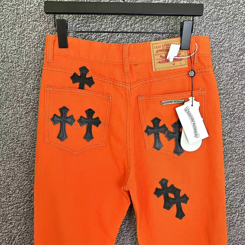 7709 CHROME HEARTS Pánské a dámské trendy džíny v americkém stylu s látkovými nášivkami, ležérní a módní high street kalhoty