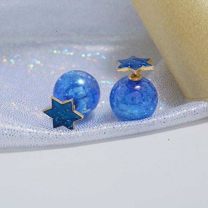 Niche Design Blue Starry Sky Series Simple Stud Earrings, Female Moon Star Temperament Versatile Earrings Long Earrings
