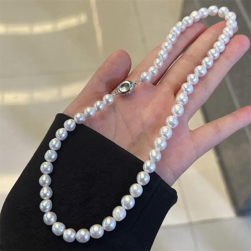 Pearl Supplier White Freshwater Pearl Chokers Necklace Slight S925 Buckle Party High Sense