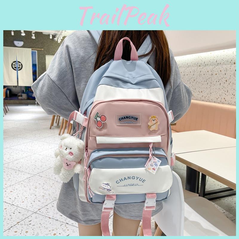 Blocked Color Fashionable Letter Print Student Casual Backpack School For