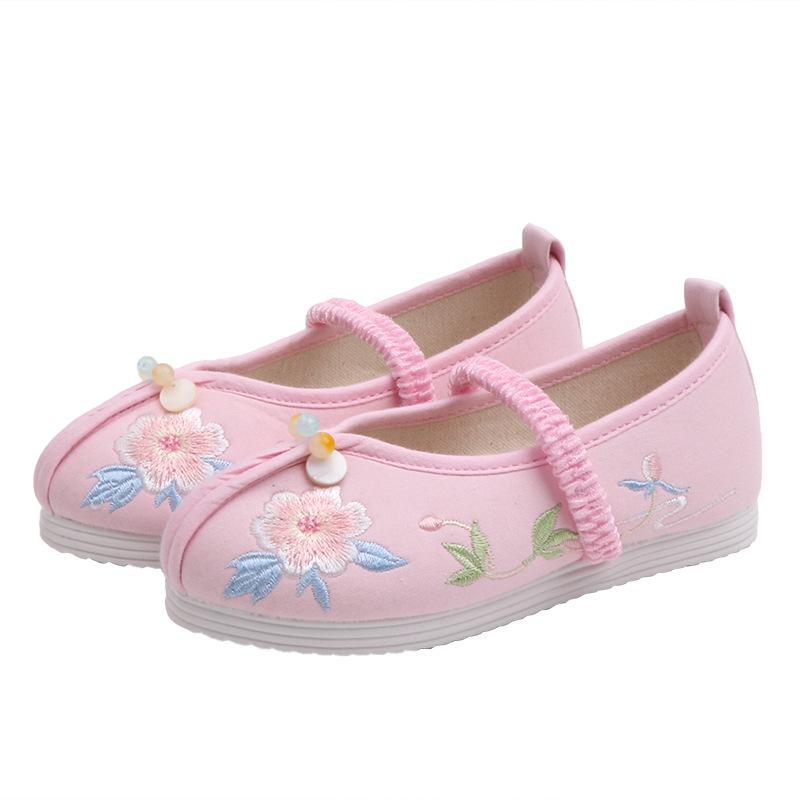 Children Comfortable Cloth Shoes Spring Lightweight Canvas Shoes Flower Embroidery Hanfu Ethnic Dance Shoes Dress Flats Moccasin
