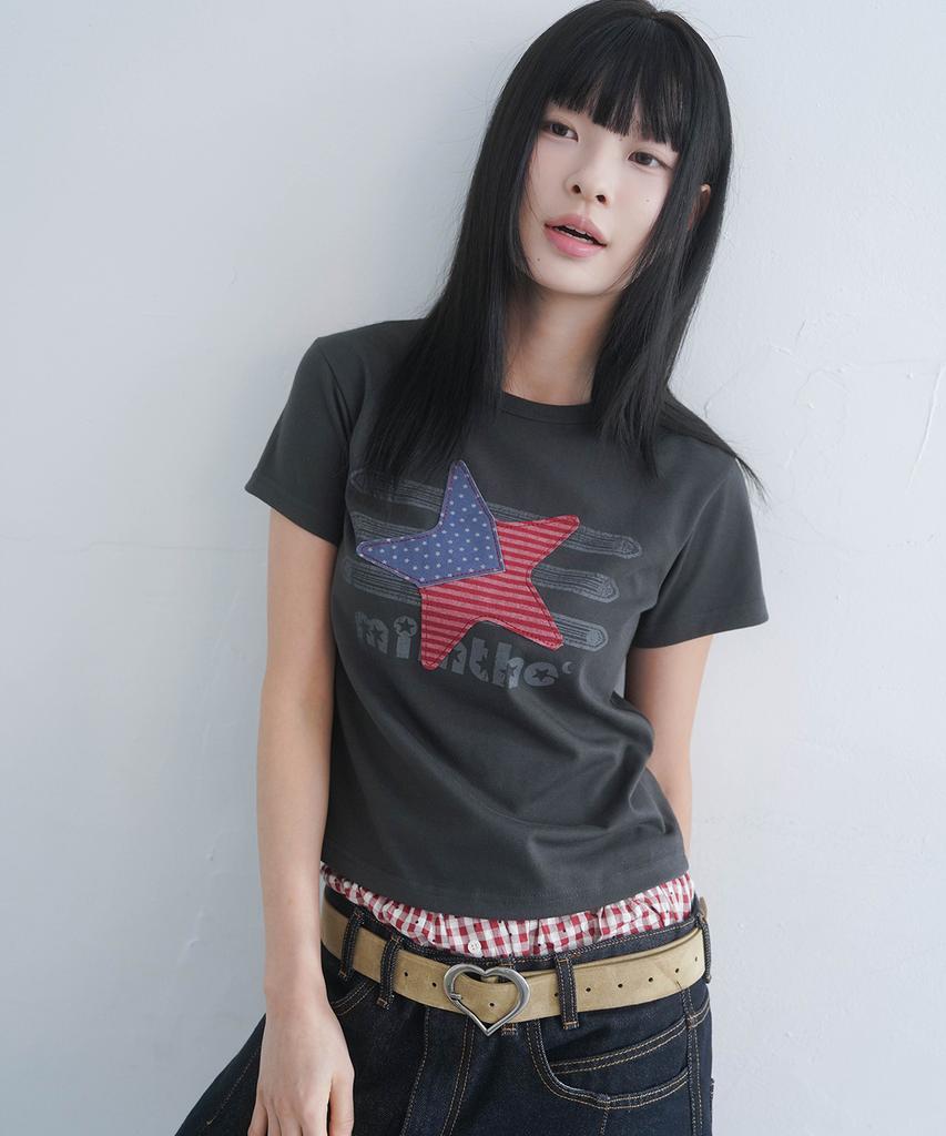 Mimdeowodeulobeu Napoleon Star Crop Patch T-Shirt_Charcoal