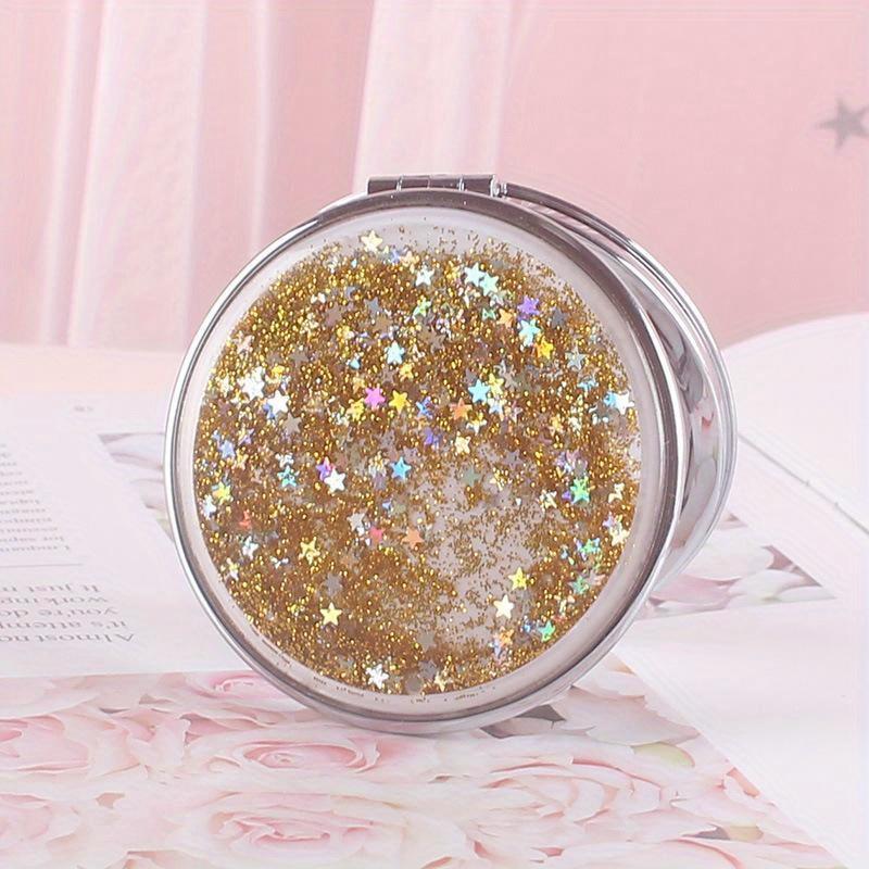 Mini Folding Makeup Mirrors Pocket Mirror for Girls Women Double-Sided Sparkling Makeup Mirror Beauty Accessories
