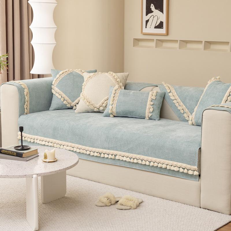Corduroy Sofa Cover Non-slip Couch Cover Universal for Seasons Sofa Protective Cover Towel Solid Color Tassel Ball Sofa Covers