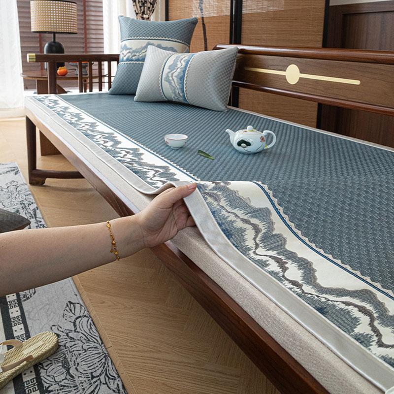 Chinese Printed Summer Cooling Sofa Cushion Luxury Ice Rattan Sofa Cover For Living Room Skin-Friendly Antiskid Recliner Cover