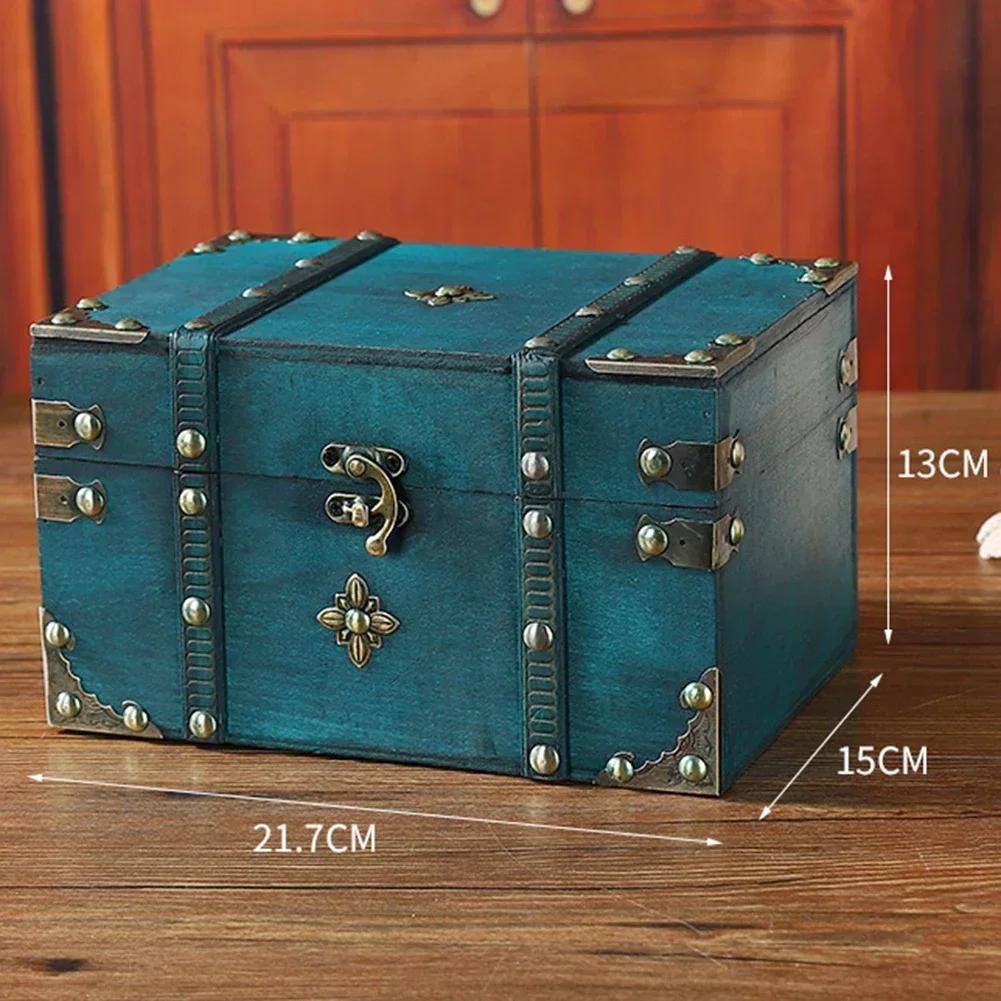 Secure Wooden Treasure Box with Lock for Keys and Passwords Retro Style Storage Solution for Home or Office Decor