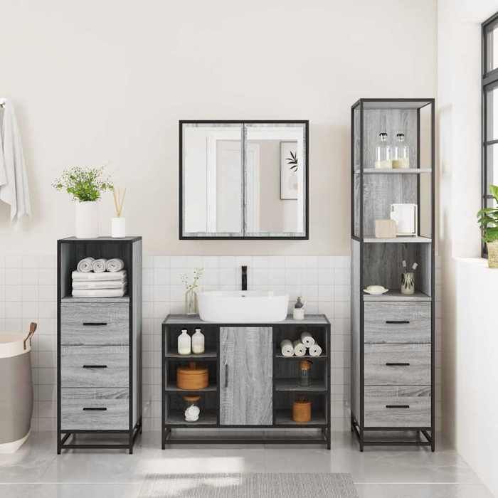 VidaXL Ensemble de meubles de salle de bain 4 pcs sonoma gris, armoire de salle de bain, armoire de rangement de toilette, 3301273