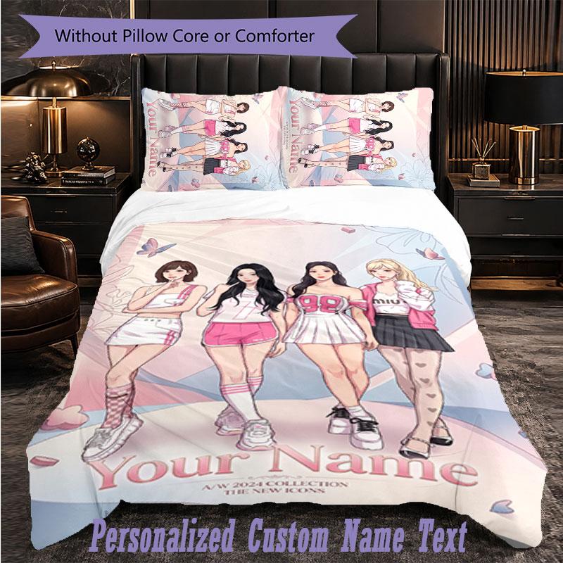 Personalized 3Pcs Bedding Setaespa Custom Text Duvet Cover Pillowcase Set Bedroom Gift