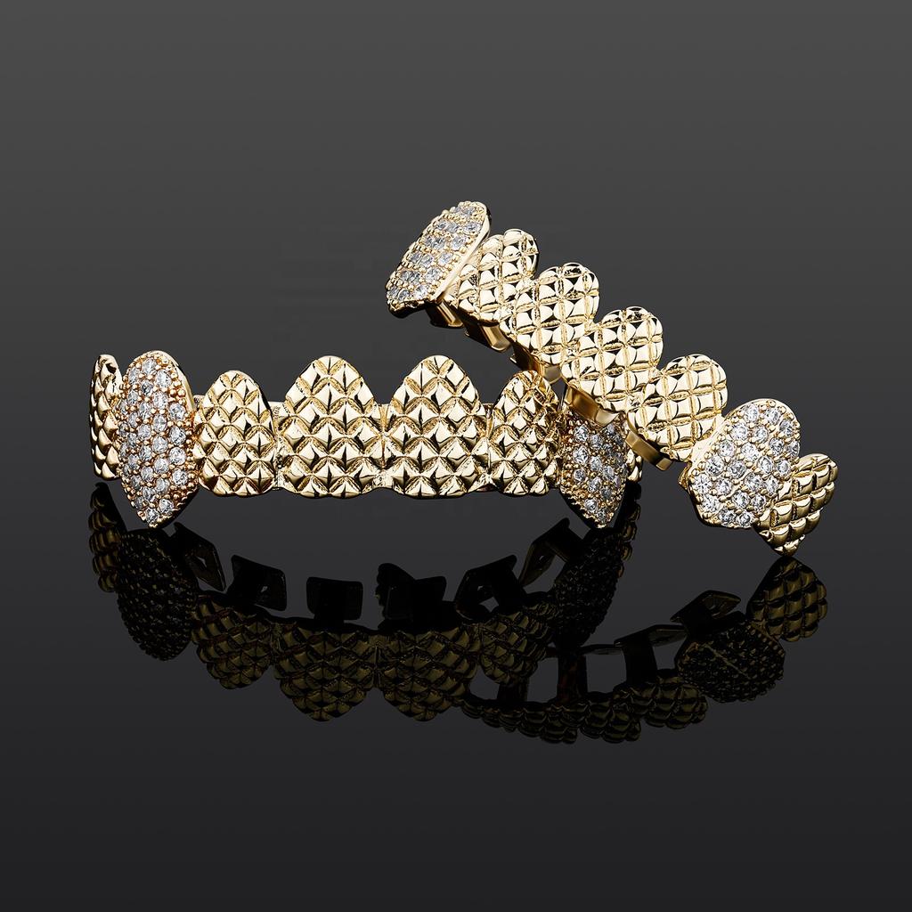New Trend Hip Hop Jewelry Iced Out CZ Cubic Zirconia Teeth Grillz Mouth Punk Fang Teeth Top Bottom Set Bling Grillz Jewelry Gift