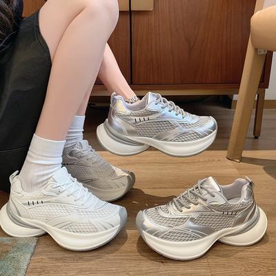 Trendy Shoes Platform Dad Shoes Women's 2025 New Spring and Autumn Mesh Breathable Lightweight Soft Sole Casual Sports Shoes