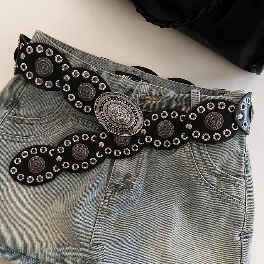 Curea de piele vintage western pentru cowgirl cu cataramă metalică pentru rochii boho