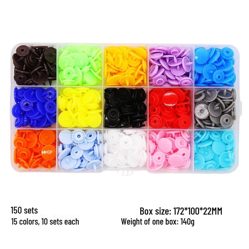 15-Color Resin Snap Fasteners & T5 Tool Set: Multicolored Plastic Buttons for Baby and Children Projects