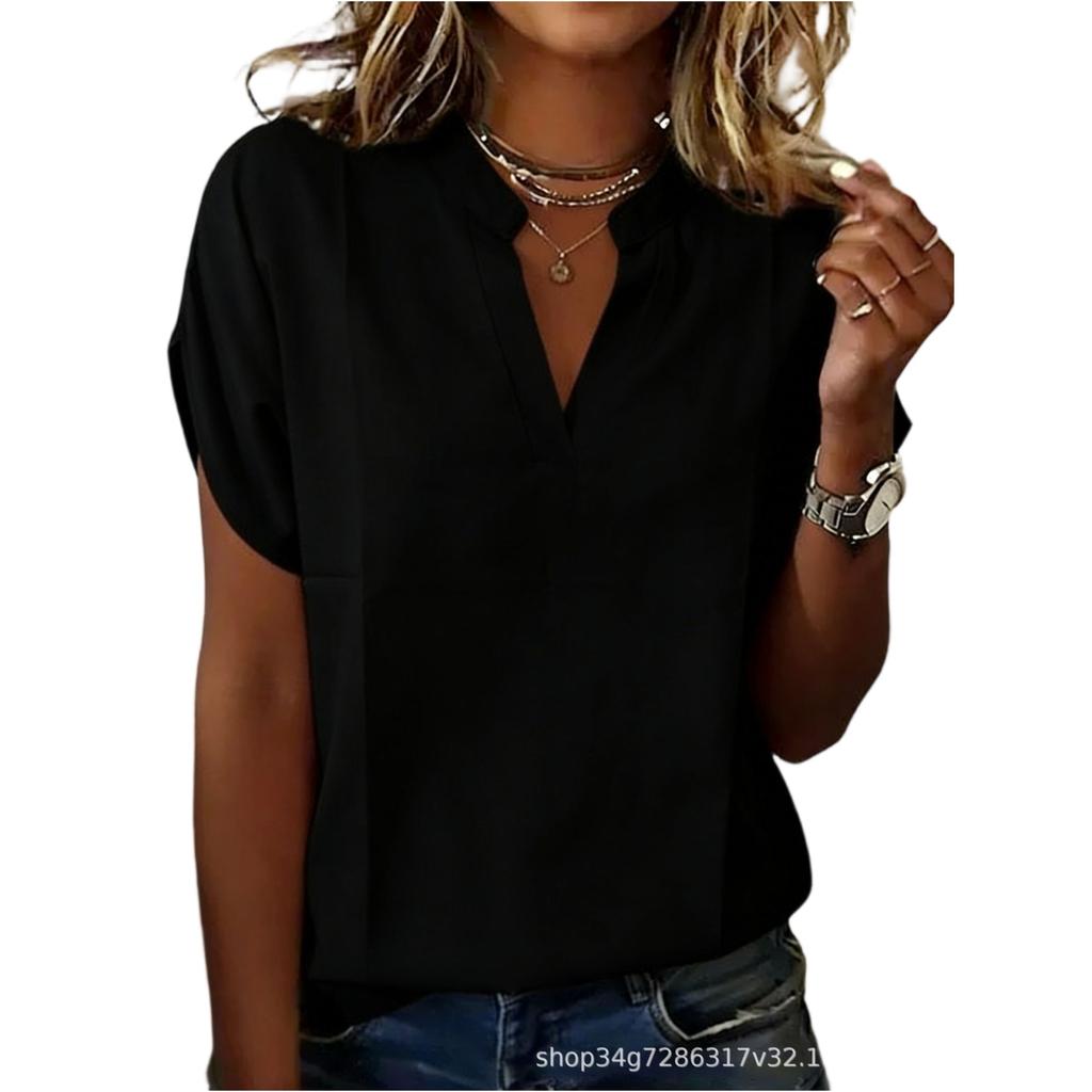 Tops de Primavera para Mujer Cuello en V Camisas de Verano para Mujer Casual Corte Holgado Camisas de Verano para Mujer Manga Corta Blusa Tops Elegantes para Mujer