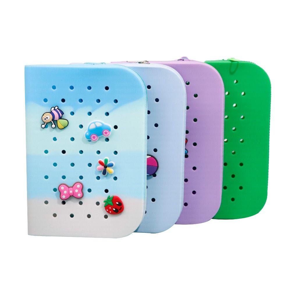Breathable Holes Silicone Pencil Case Zipper Large Capacity Stationery Storage Bag Portable Waterproof Makeup Organizer Cosmetic