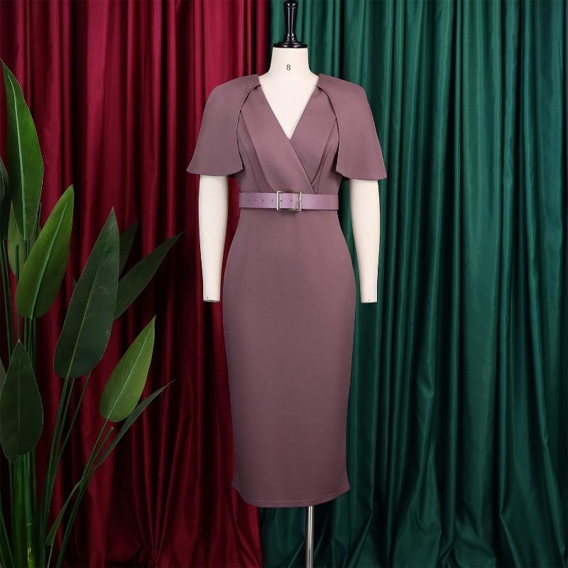 Damen Übergröße V-Ausschnitt Kurzarm Figurbetontes Midi-Kleid für den Arbeitsweg