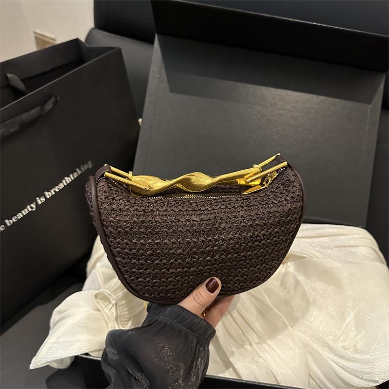 

Fashi Design Women s Straw Shoulder Bag Metal Handle Female Beach Messenger Bags Casual Travel Ladies Woven Clutch Handbags
