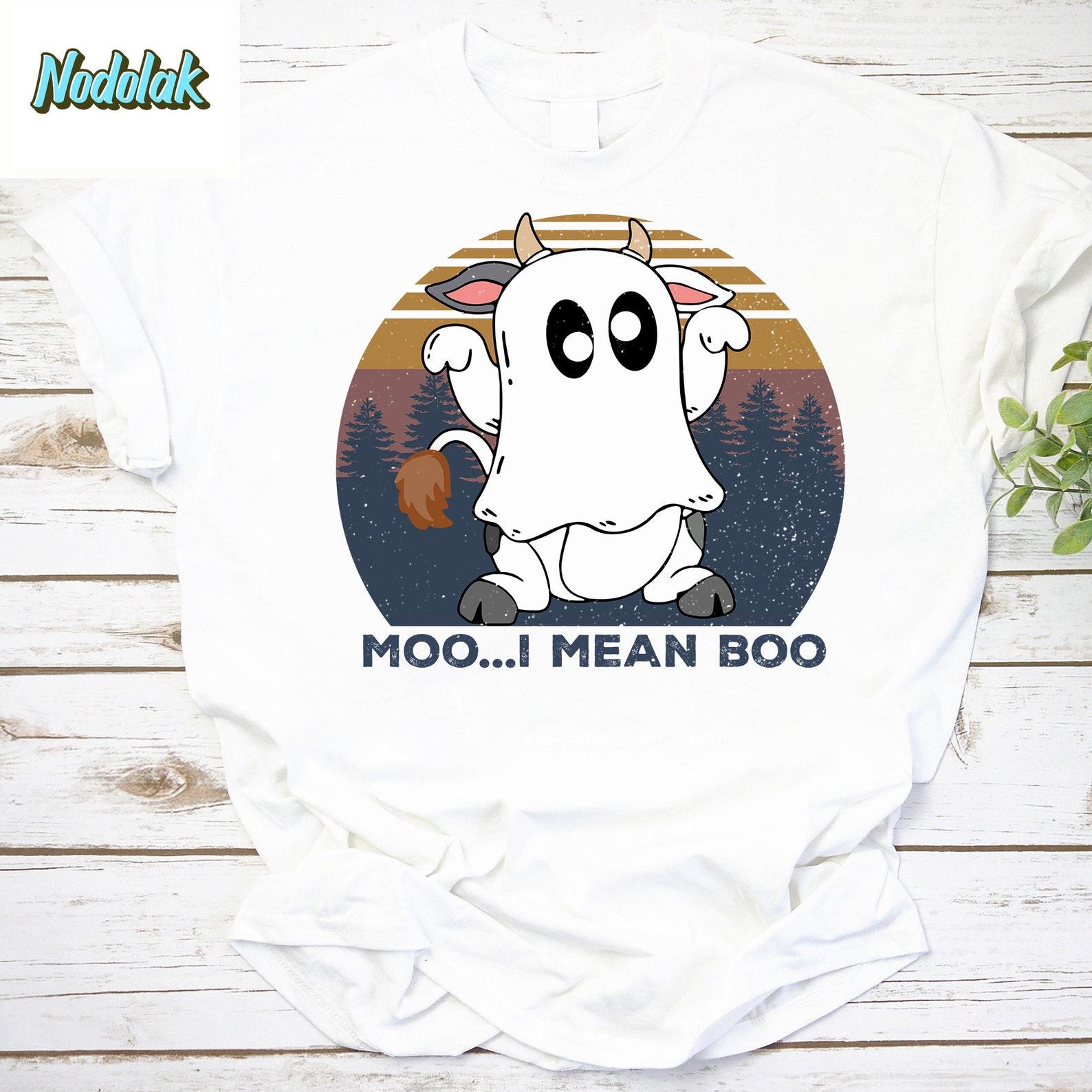 Moo I Mean Boo Funny Dairy Cow In Halloween Costume for Halloween Vintage T-Shirt, Boo Shirt, Cute Ghost Shirt, Ghost Halloween Shirt 2XL