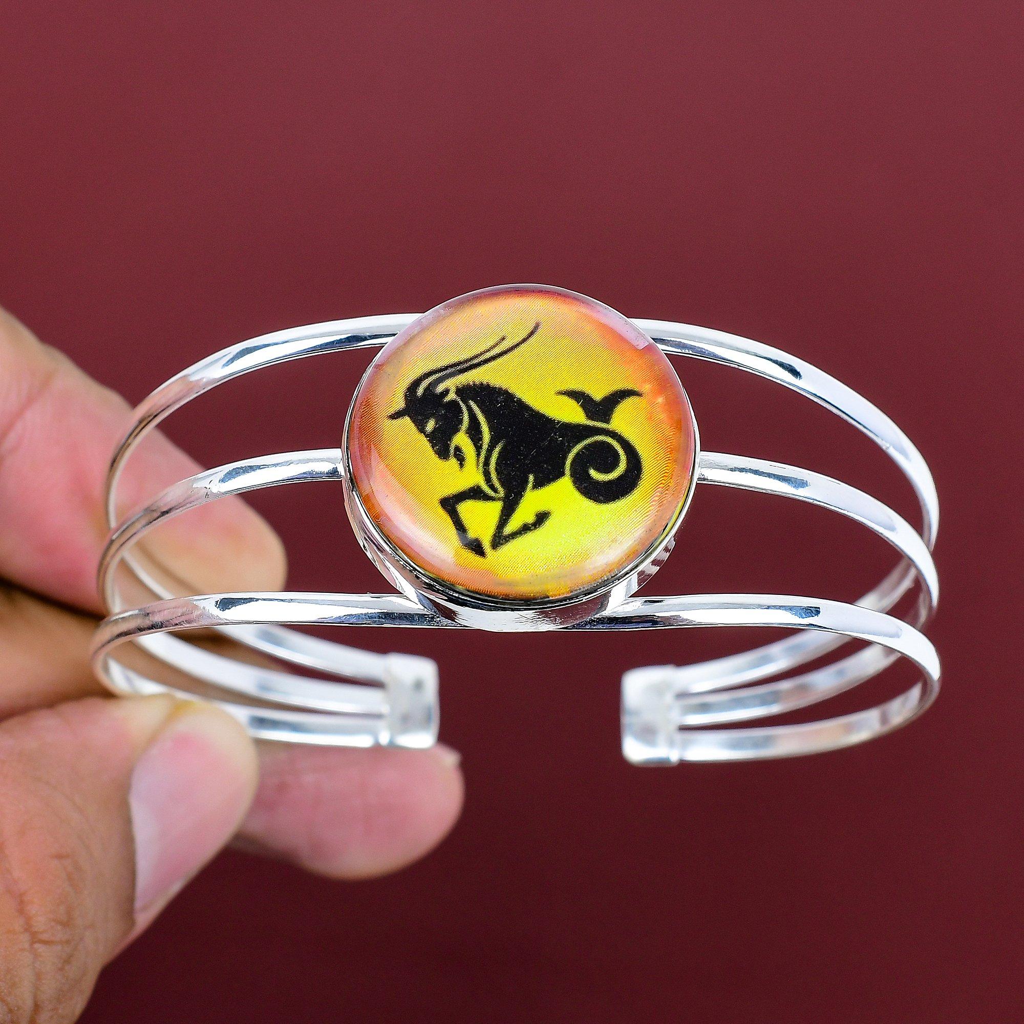 Capricorn zodiac sign in onyx bangle handmade gemstone cuff bracelet 925 sterling silver adjustable bangle horoscope astrological jewelry Adjustable