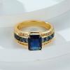 Fashion Female Blue Zircon Square Finger Ring Yellow Gold Color Wedding Jewelry for Women Party Accessories