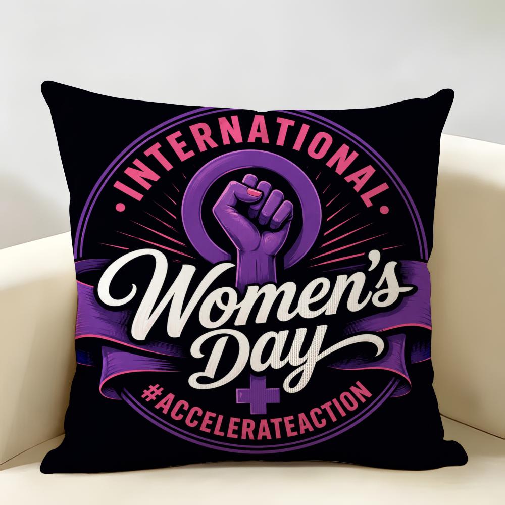 International Women's Day Cushion Cover Durable Hypoallergenic Organic Linen Pillow Cover Short Size Washable Skin-Friendly