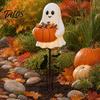 Sturdy Resin Ghost Candy Container Halloween Holder Garden Stake, Cute Glowing with Pumpkin Bowl, Gift for Lovers Outdoor Yard Sign Front Porch, Lawn,