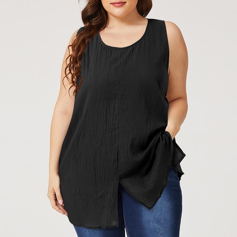 

Женские повседневные майки без рукавов с круглым вырезом больших размеров S чёрный