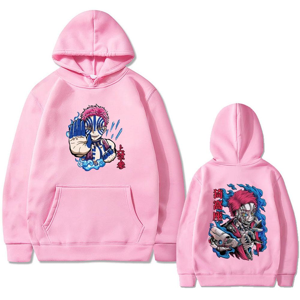 Anime Demon Slayer Akaza Double Sided Print Hoodie Men Women Clothing Cartoon Oversized Pullover Fleece Sweatshirt