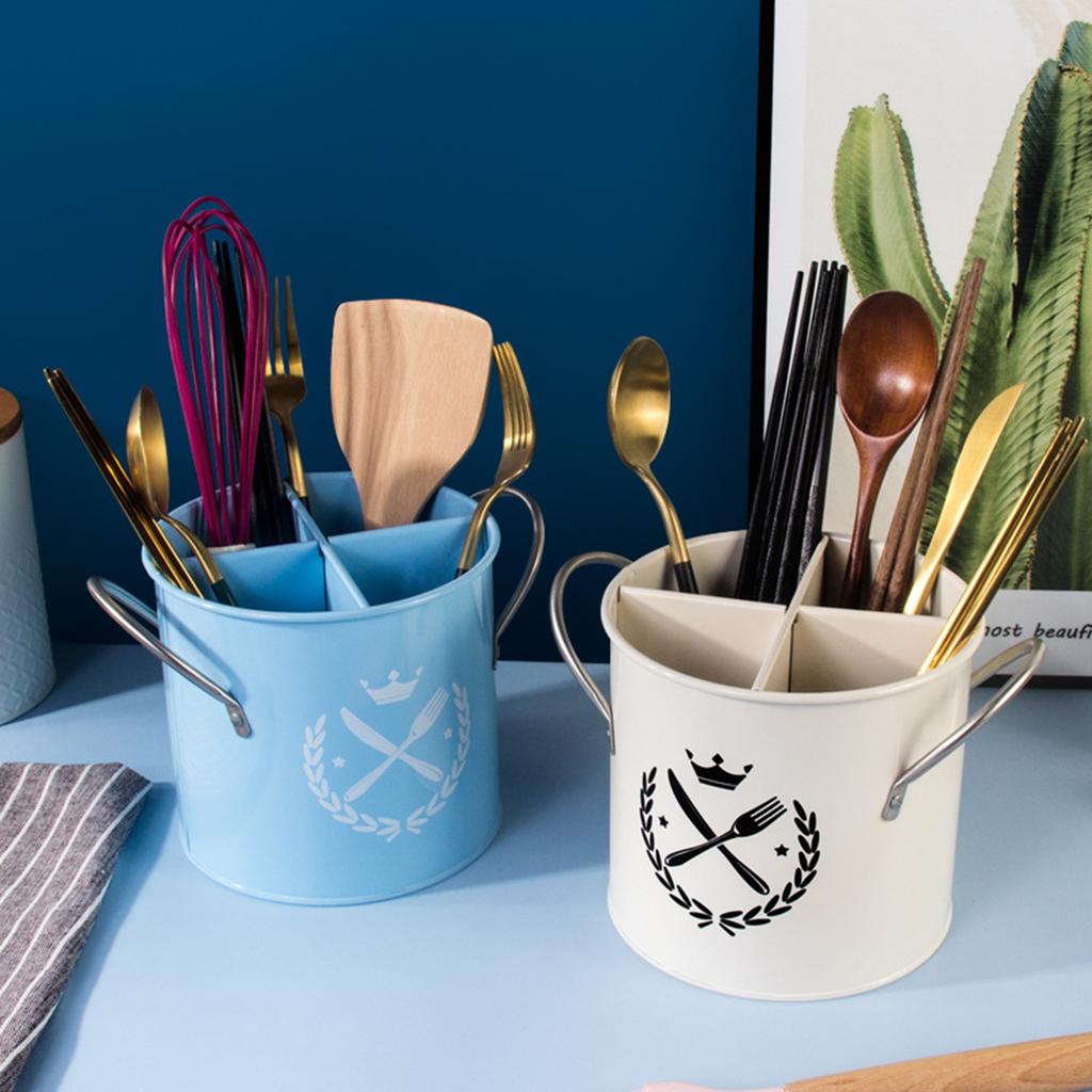 Chopstick Holder FourDivided Spatula Forks Binaural Handles for Household Blue