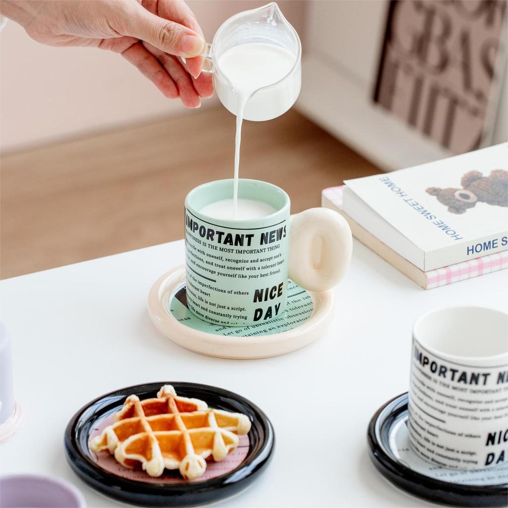 Cup Contrasting Newspaper Coffee Style Disc English Ceramic Cup Home Office Mug High Appearance