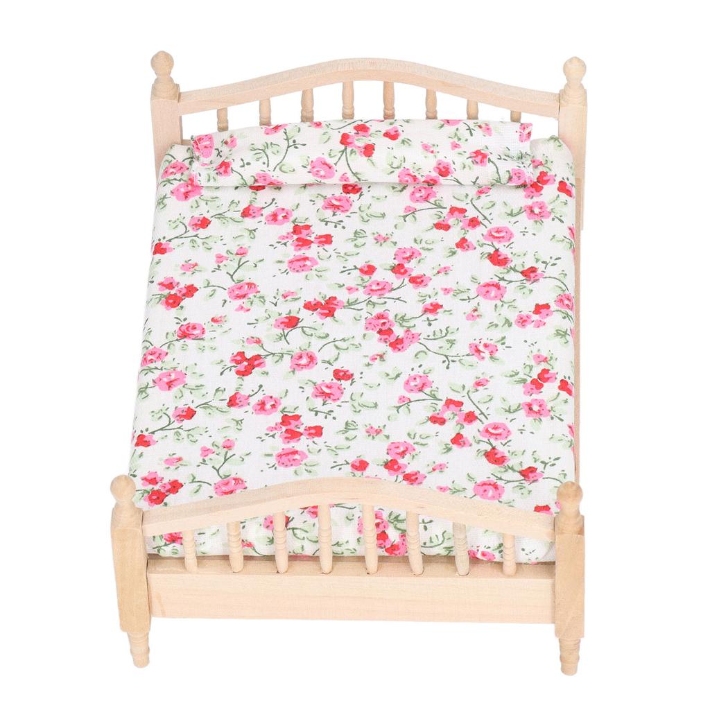 1:12 Dollhouse Mini Double Bed Lifelike Exquisite Details Mini Dollhouse Furniture Double Bed for 1:12 Doll House Gifts