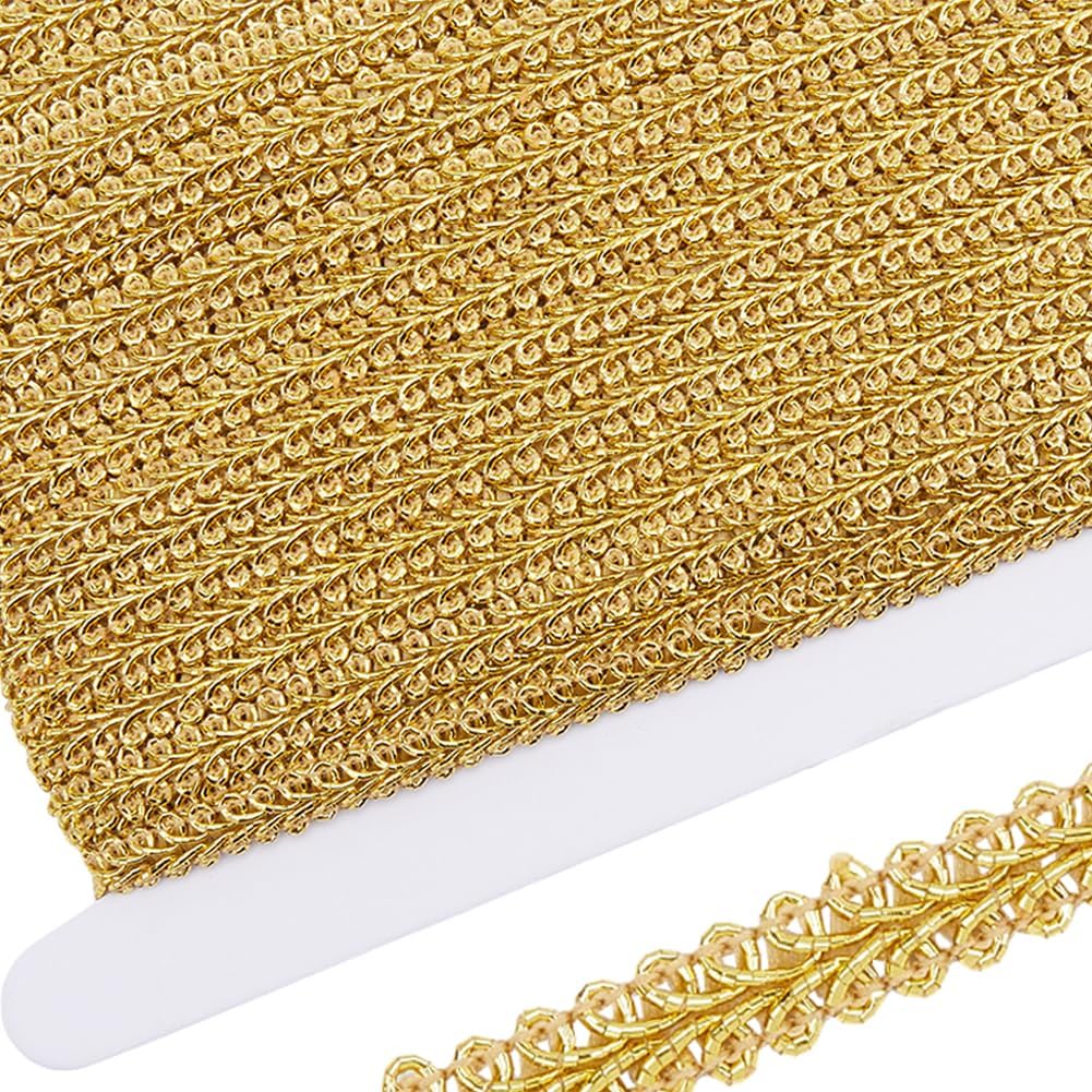 GORGECRAFT 25 Yards Metallic Lace Trim Embroidered Gold Braided Centipede Edge Ribbon Applique Gimp Woven Edging Trimmings for Sewing Christmas Home